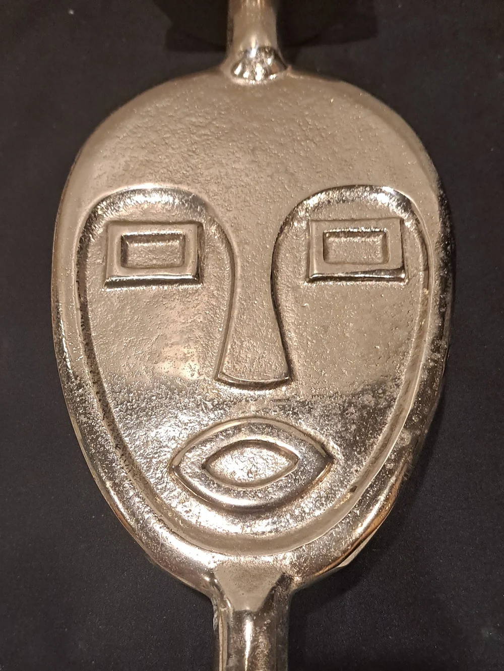 ABSTRACT TRIBAL Face Silver Tone Candle Holder/sculpture On Stone Base